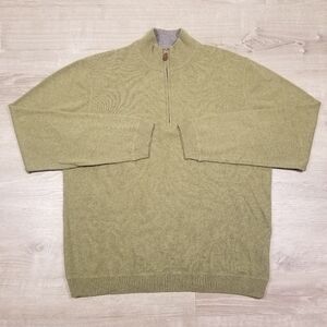 JWN John W Nordstrom Mens Large Green 100% Cashmere Quarter Zip Sweater